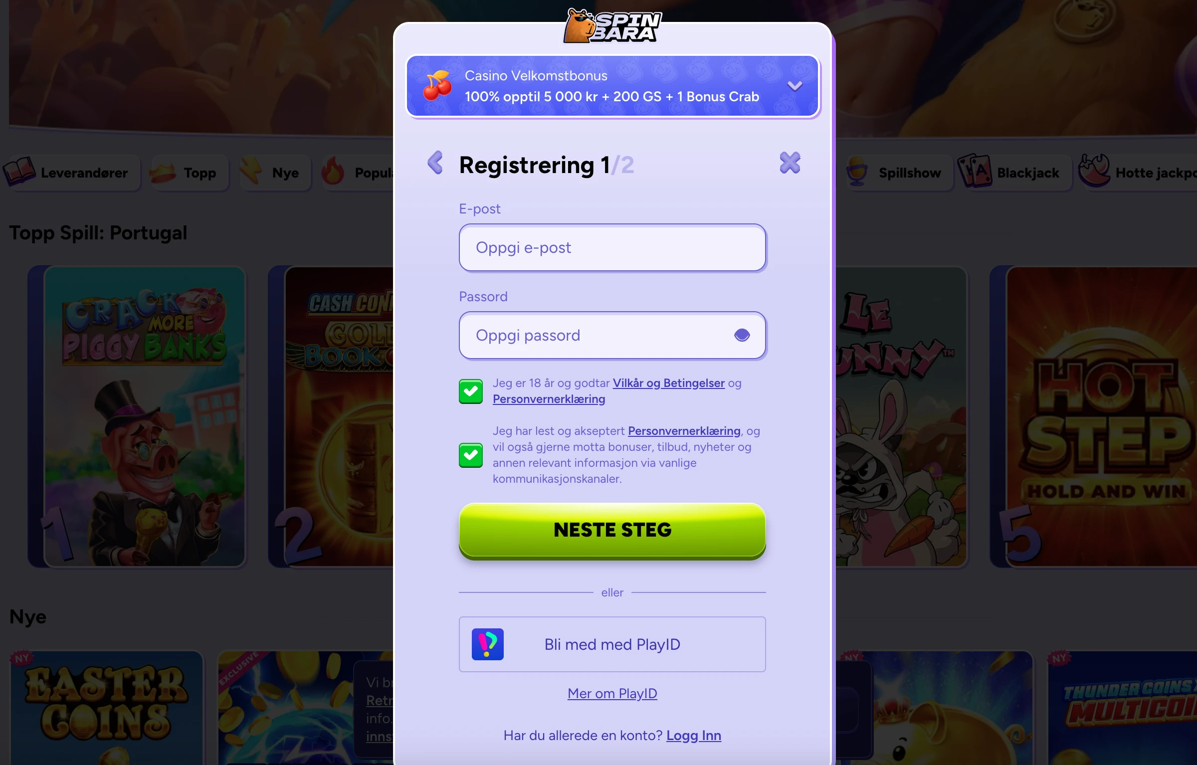 Spinbara casino registrering